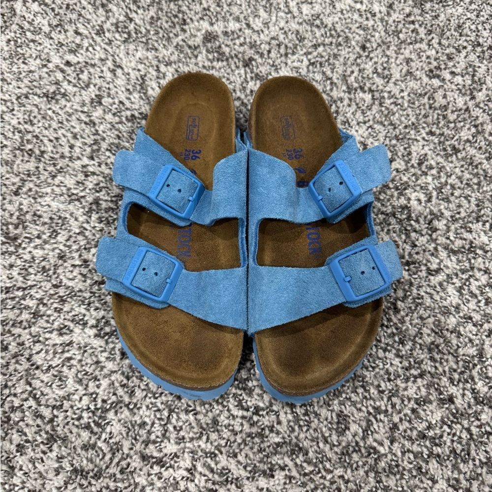 Birkenstock Blue Sandals with Adjustable Straps and Cork Footbed